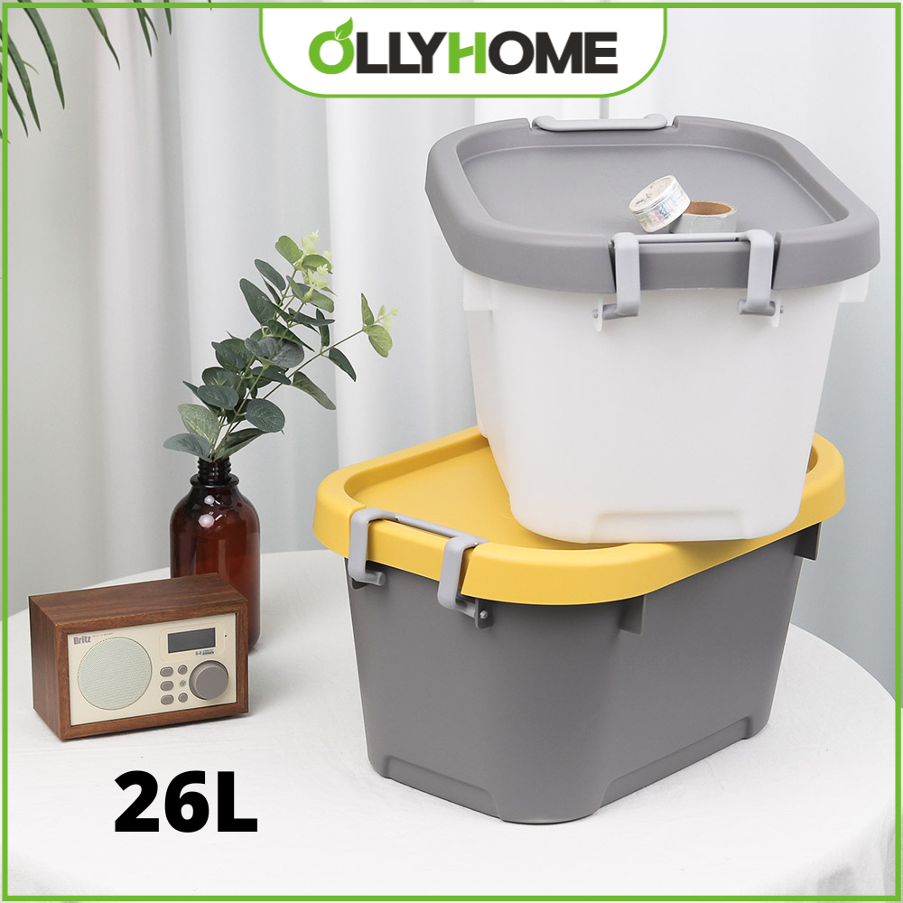 Thùng đựng đồ có nắp đậy 26 lít Ollyhome nhựa cao cấp phong cách Hàn Quốc - Thùng nhựa đựng đồ đa năng Clothes storage
