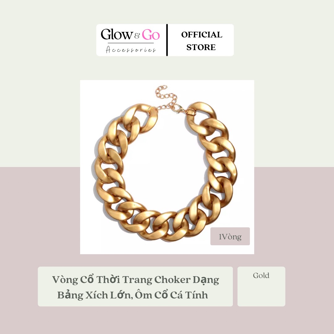 Vòng Cổ Thời Trang Choker Dạng Bảng Xích Lớn, Ôm Cổ Cá Tính Trend Punk Exaggerated Thick Chain Necklace Women Hip Hop Gold Short Choker Necklace Female Fashion Large Chunky Necklace