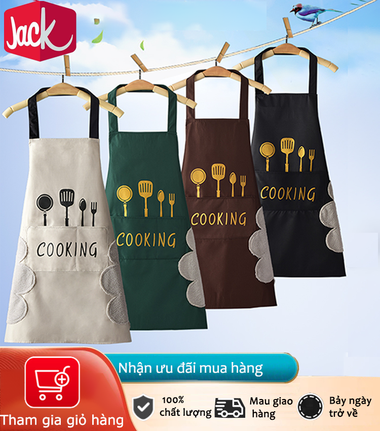 Jack Tạp dề chống thấm nước và dầu bằng chứng cho nhà bếp nấu ăn Có túi có thể lau tạp dề nam nữ