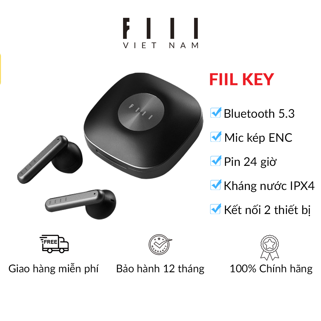 Tai nghe true wireless fiil key - bluetooth 5.3, mic kép giảm ồn enc, pin 24 giờ, chống nước ipx4