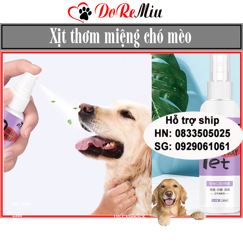 Doremiu- Xịt vệ sinh khử mùi hôi răng miệng cho chó mèo ORAL SPRAY PET 120ml
