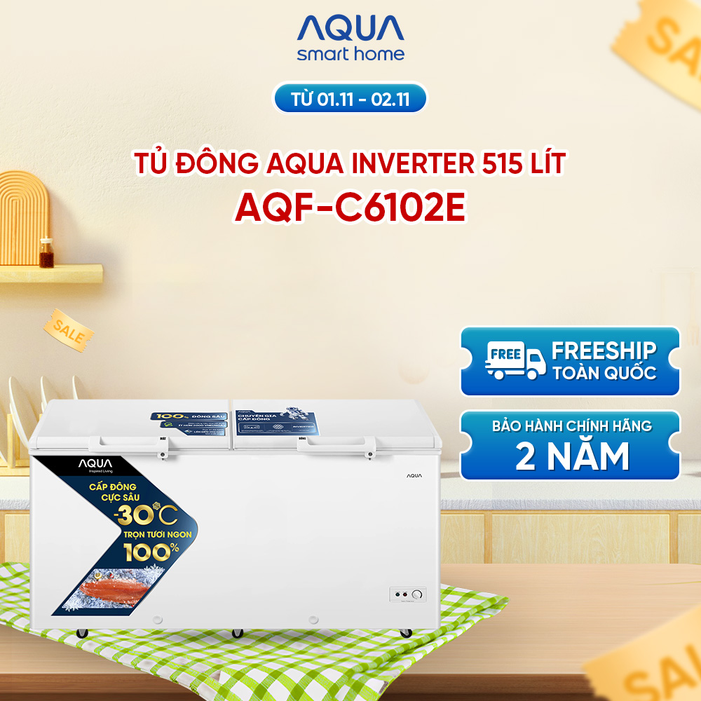 Tủ đông Aqua Inverter 515 Lít AQF-C6102E