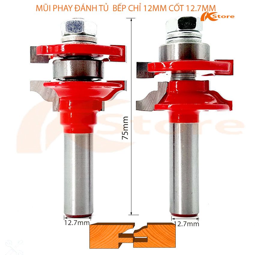 Mũi phay đánh tủ bếp chỉ 12mm cốt 12.7mm, mũi phay gỗ ghép ván tủ bếp - mũi phay đánh tủ bếp chỉ sen ngã, mũi soi ván huỳnh đánh mộng cửa - bộ mũi router đánh tủ bếp