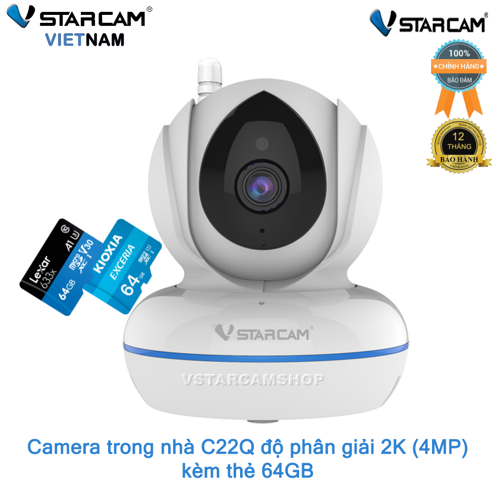 Camera giám sát IP wifi hồng ngoại ban đêm Vstarcam C22Q QUHD 1440P 4MP kèm thẻ 64GB bảo hành 12 tháng