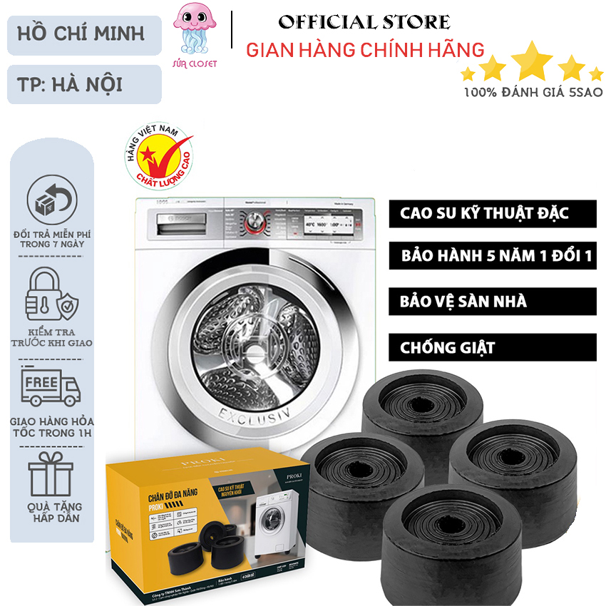 Set 2 bộ 8 miếng đệm cao su chống rung máy giặt Proki mẫu mới 2022, Đế chống rung lắc máy giặt cao su, tủ lạnh, Kệ chống rung máy giặt siêu êm, giảm tiếng ồn hiệu quả, chân đỡ máy giặt, bàn ghế - Sứa Closet
