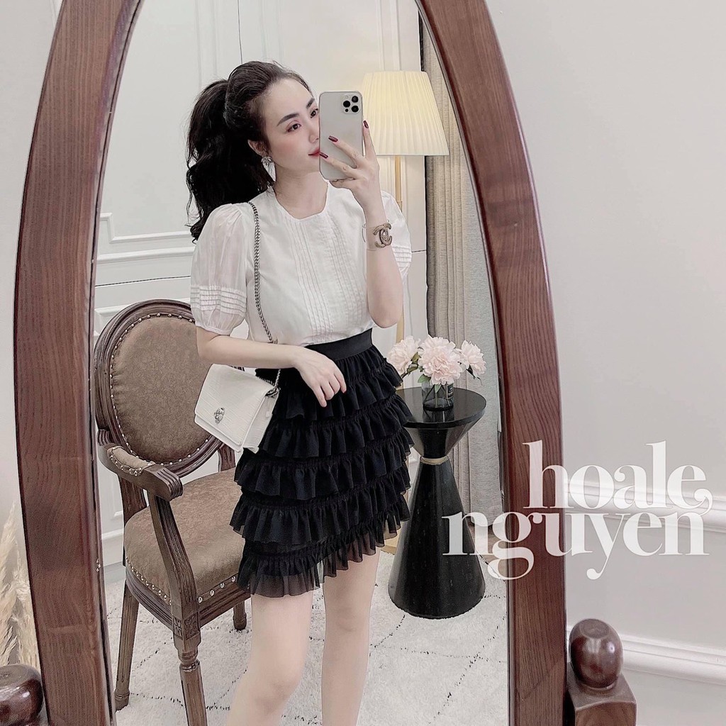 Chân váy ngắn đen xếp 5 tầng dáng xòe giá rẻ siêu đẹp cạp chun free size