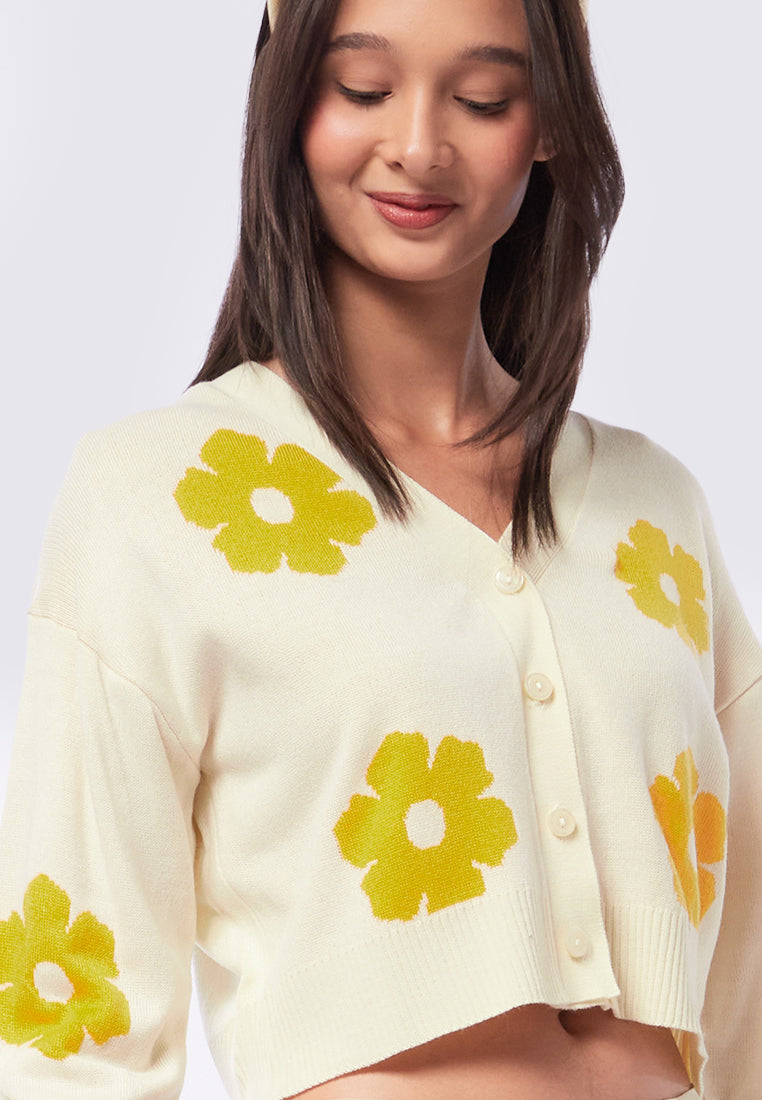 Colorbox Áo khoác cardigan dệt kim dáng ngắn họa tiết hoa thời trang cho nữ
