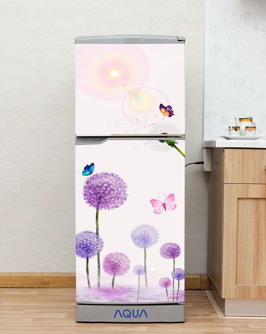 Decal cao cấp chống thấm dán tủ lạnh mẫu Bồ Công Anh Tím 2022