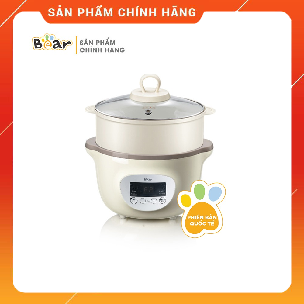 [Bear Chính Hãng] Nồi nấu chậm Bear SUBE002 1,6L (có lồng hấp)màu nâu với 7 chức năng cho các hoạt động: Nấu, hấp, hầm cách thủy, giữ 100% giá trị dinh dưỡng, ... có ruột nồi bằng sứ cao cấp