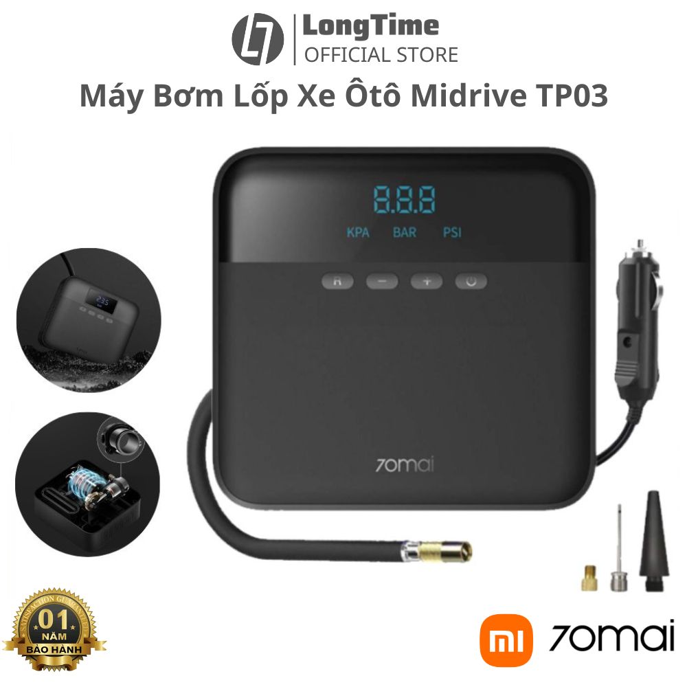 Máy bơm lốp ô tô xiaomi 70mai midrive tp03 đa năng tự ngắt cho xe hơi xe đạp xe máy hàng chính hãng bảo hành 12 tháng longtime