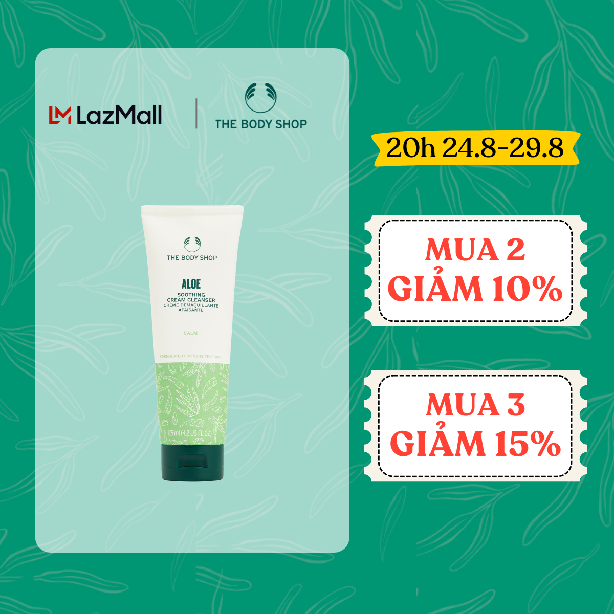 Sữa rửa mặt aloe soothing cream 125ml the body shop