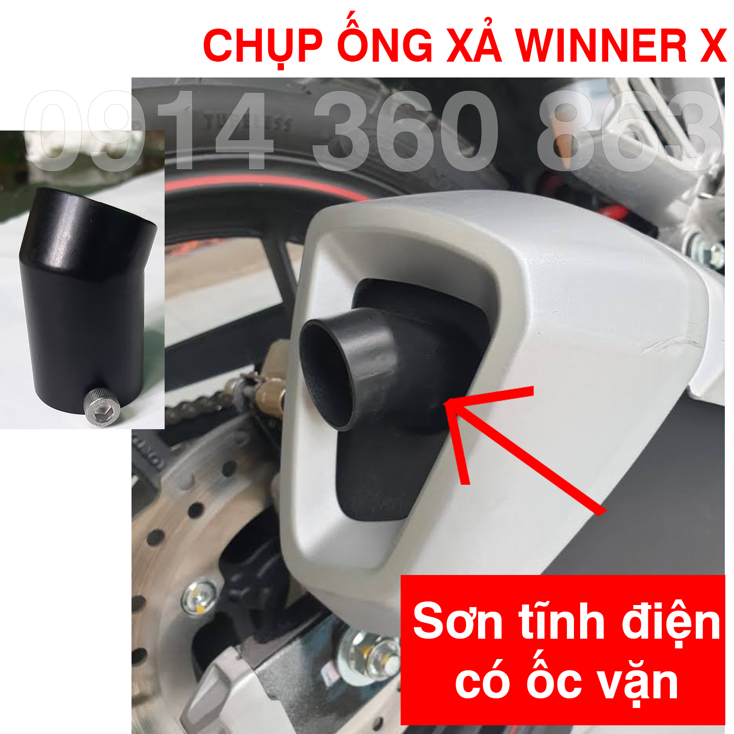 Chụp bô Winner X gắn đuôi ống xả CBR150, CB150x Sơn tĩnh điện