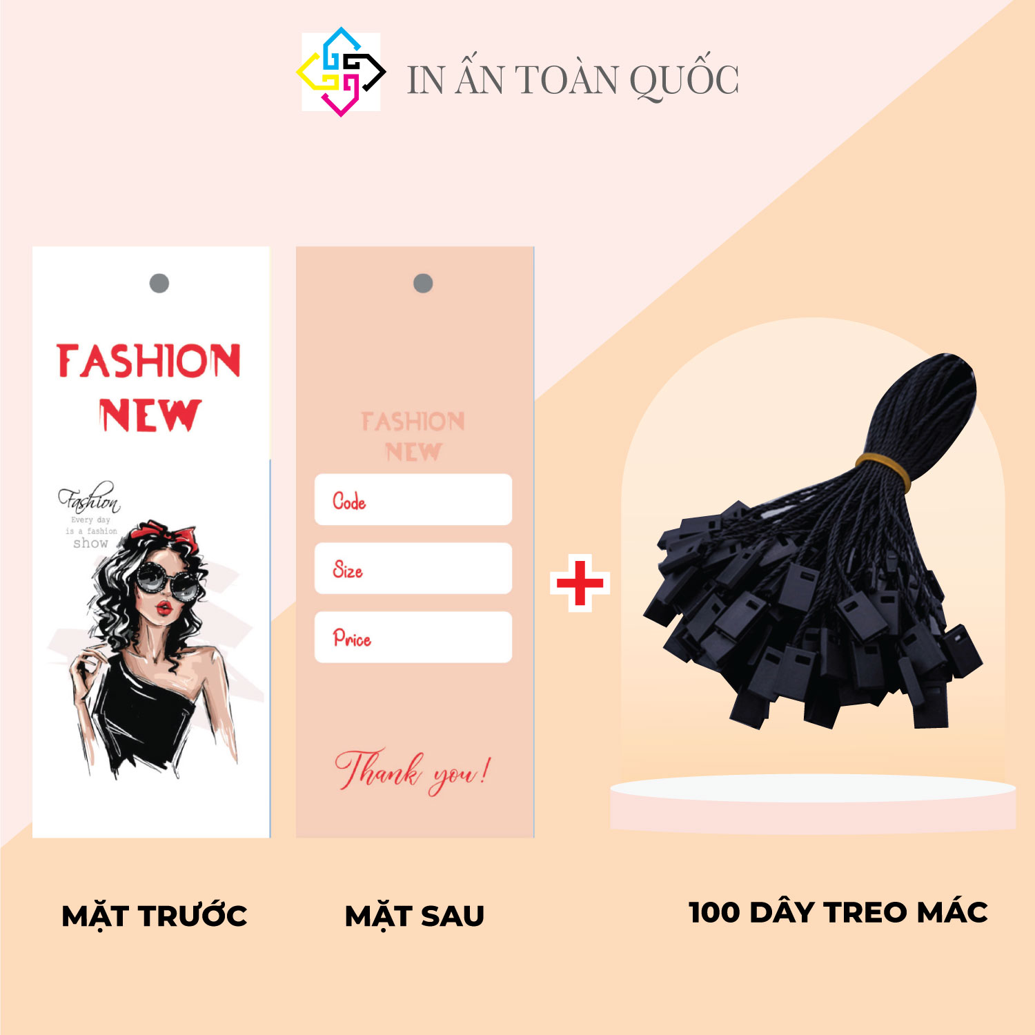 Mác quần áo, Tag Nhãn Mác treo - GỒM 100 mác + 100 Dây Treo trắng hoặc đen Thẻ Bài cho shop bán hàng quần áo chất lượng cao