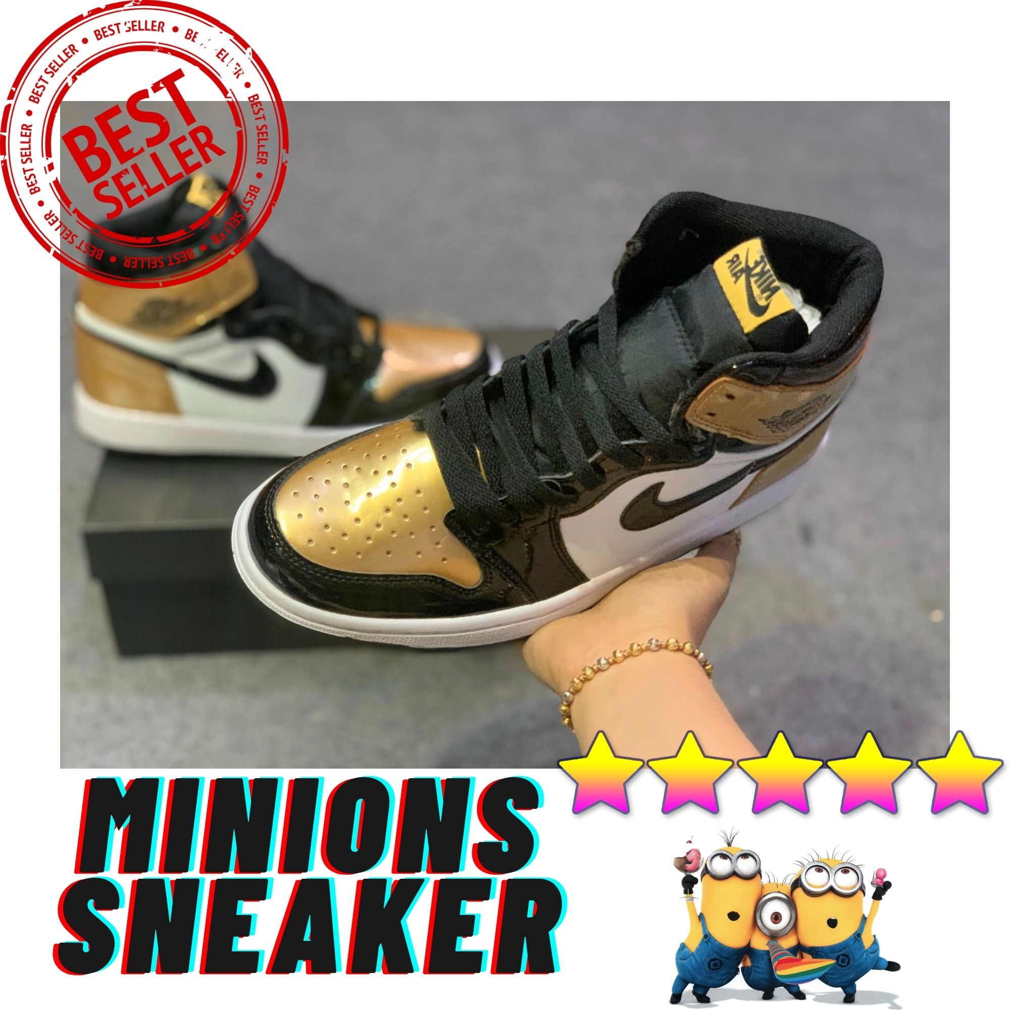 [FULL BILL BOX + TẶNG TẤT] Giày Sneaker Bóng Rổ NJD1 Da 1x1 Cổ Cao Đen Vàng Đồng - Nam Nữ