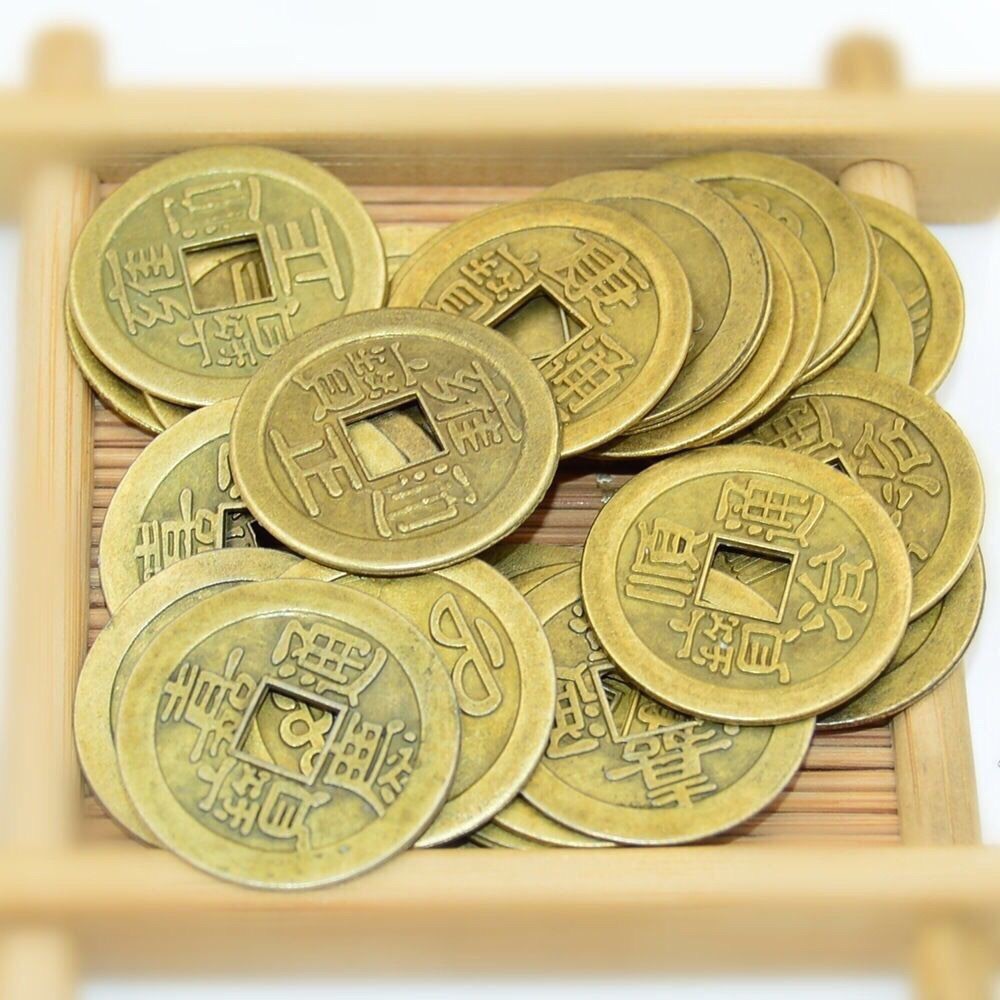 Tiền xu âm dương chiêu tài túi 50 và 100 cái- đồng xu xin quẻ âm dương túi