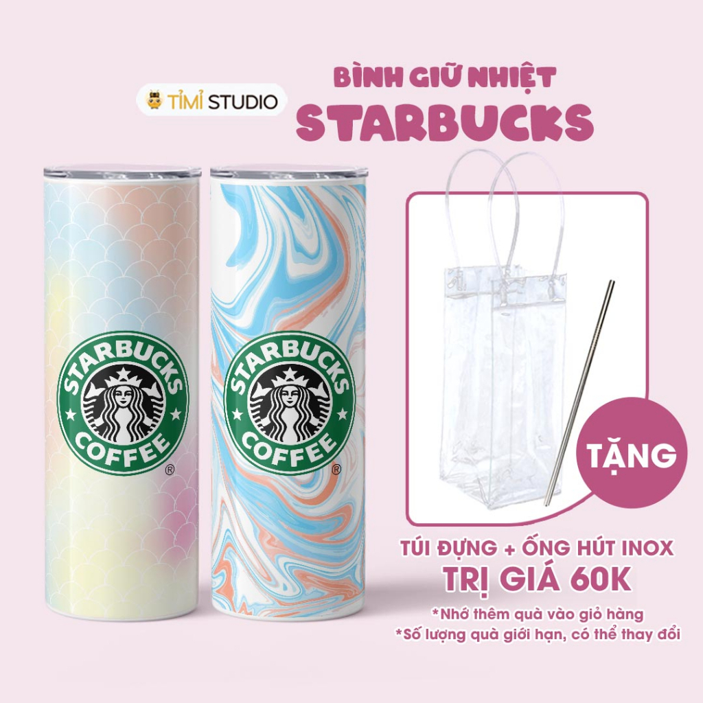 Ly giữ nhiệt starbucks - bình giữ nhiệt starbucks - 600ml - inox 304 - tặng kèm ống hút và túi đựng - timi studio