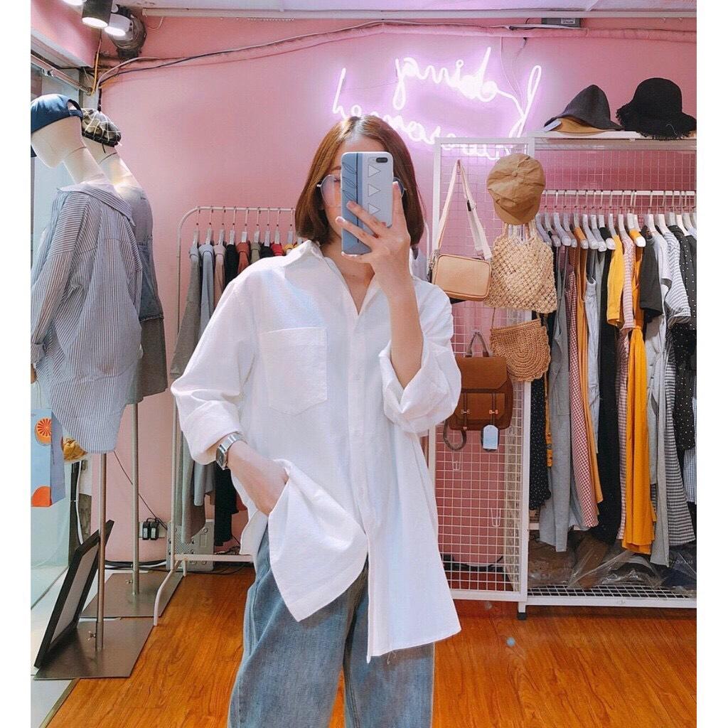 [HOT] Áo Sơ Mi Trắng Trơn Dài Tay 1 Túi Oversize Basic