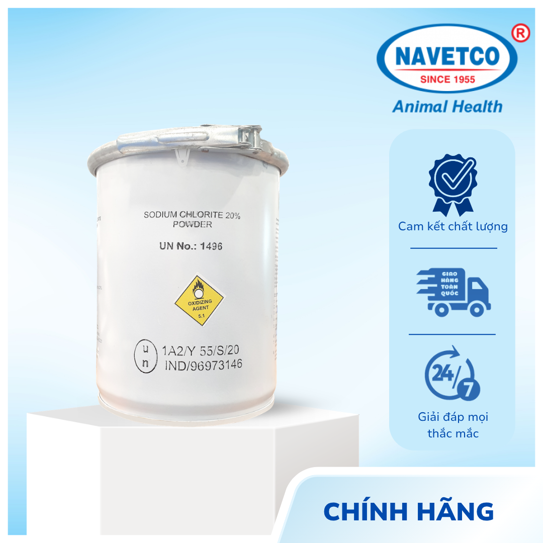 SODIUM CHLORITE 20% POWDER : Khử trùng nước, sát khuẩn, khử mùi trong nuôi trồng thủy sản