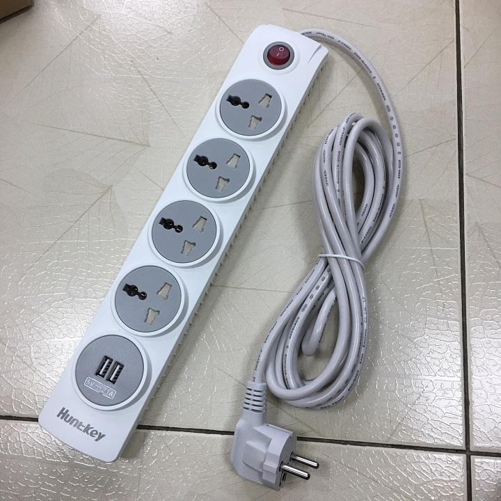 Ổ cắm điện đa năng chống sét lan truyền Huntkey SZN507/ 02 cổng sạc usb 5V-2.1A tiêu chuẩn châu âu
