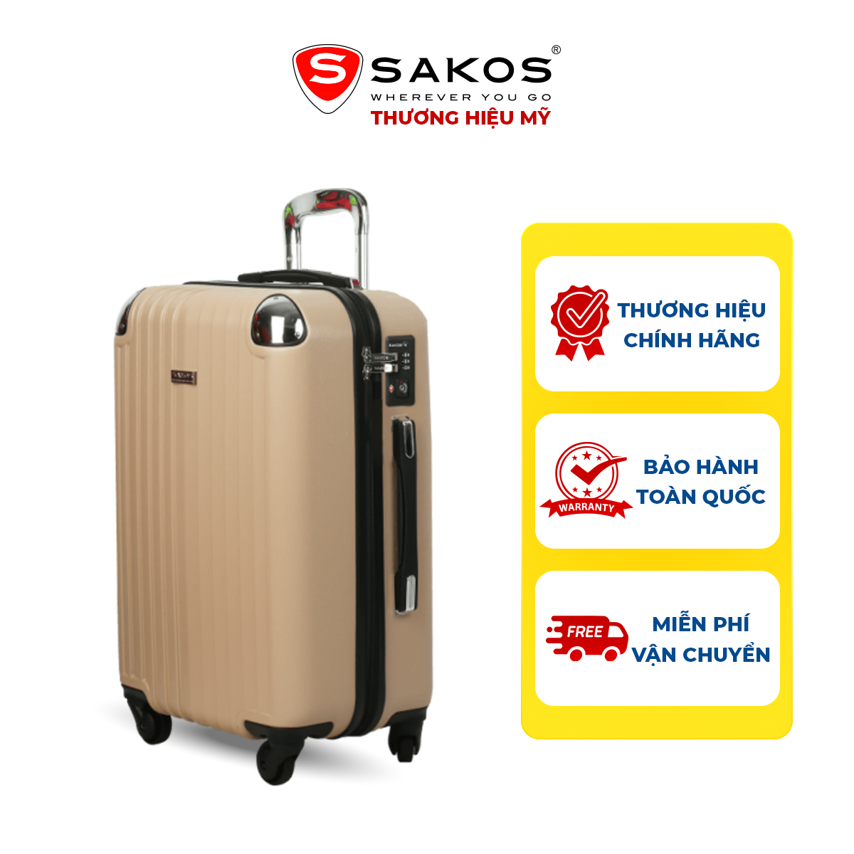 Vali du lịch nhựa cao cấp SAKOS SAPPHIRE - Vẻ đẹp tinh tế, khí chất sang trọng, Nhựa PC chống va đập tốt, ít bị hư hỏng trong quá trình di chuyển.