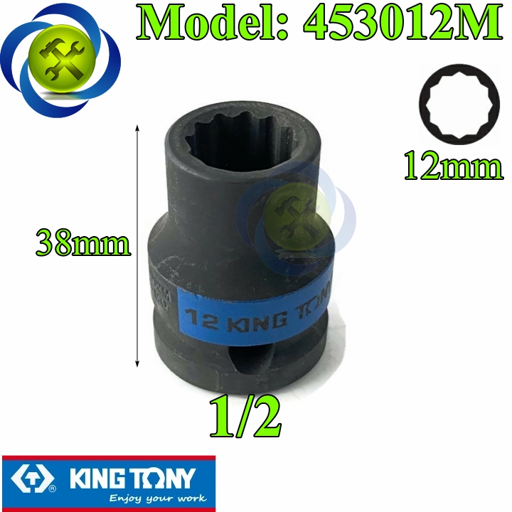 Tuýp 12mm 1/2 kingtony 453012m loại ngắn 12 cạnh màu đen