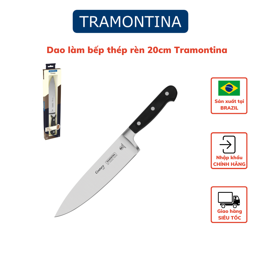 Dao Bếp Thái Thịt Tramontina Century 20cm Thép Rèn Cao Cấp Nhập Khẩu Brazil