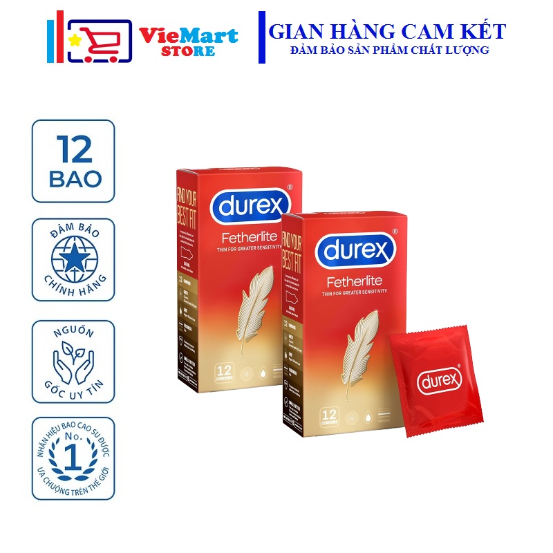[HCM]Bộ 2 Hộp Bao cao su Durex Fetherlite 12 bao / hộp