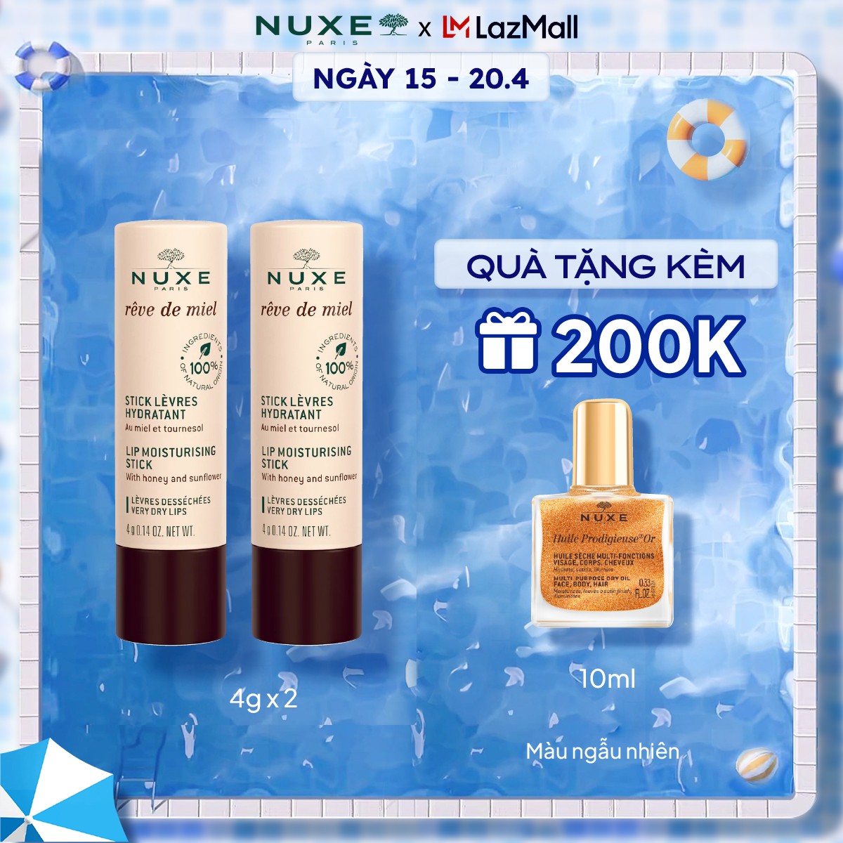 Combo 2 Son dưỡng môi Nuxe Reve De Miel Lip Moisturising Stick 4g