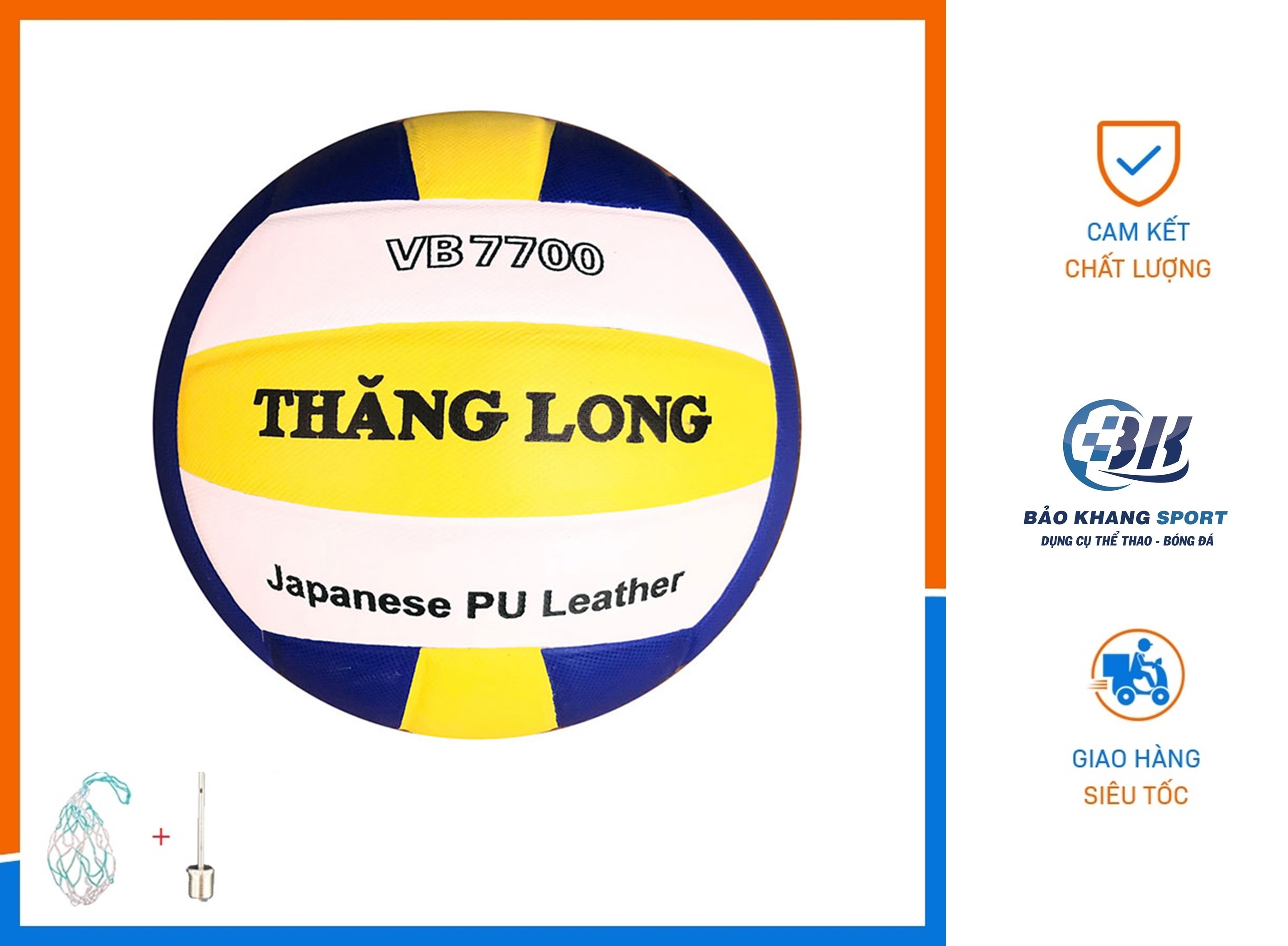Bóng chuyền Thăng Long da Nhật tiêu chuẩn thi đấu VB 7700 - Tặng kèm kim bơm bóng + lưới đựng bóng