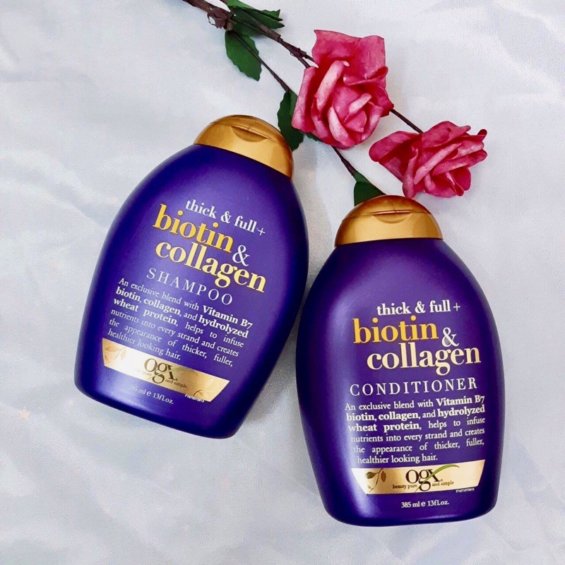 💜 dầu gội và dầu xả xả ogx thick & full biotin & collagen 385ml x 2