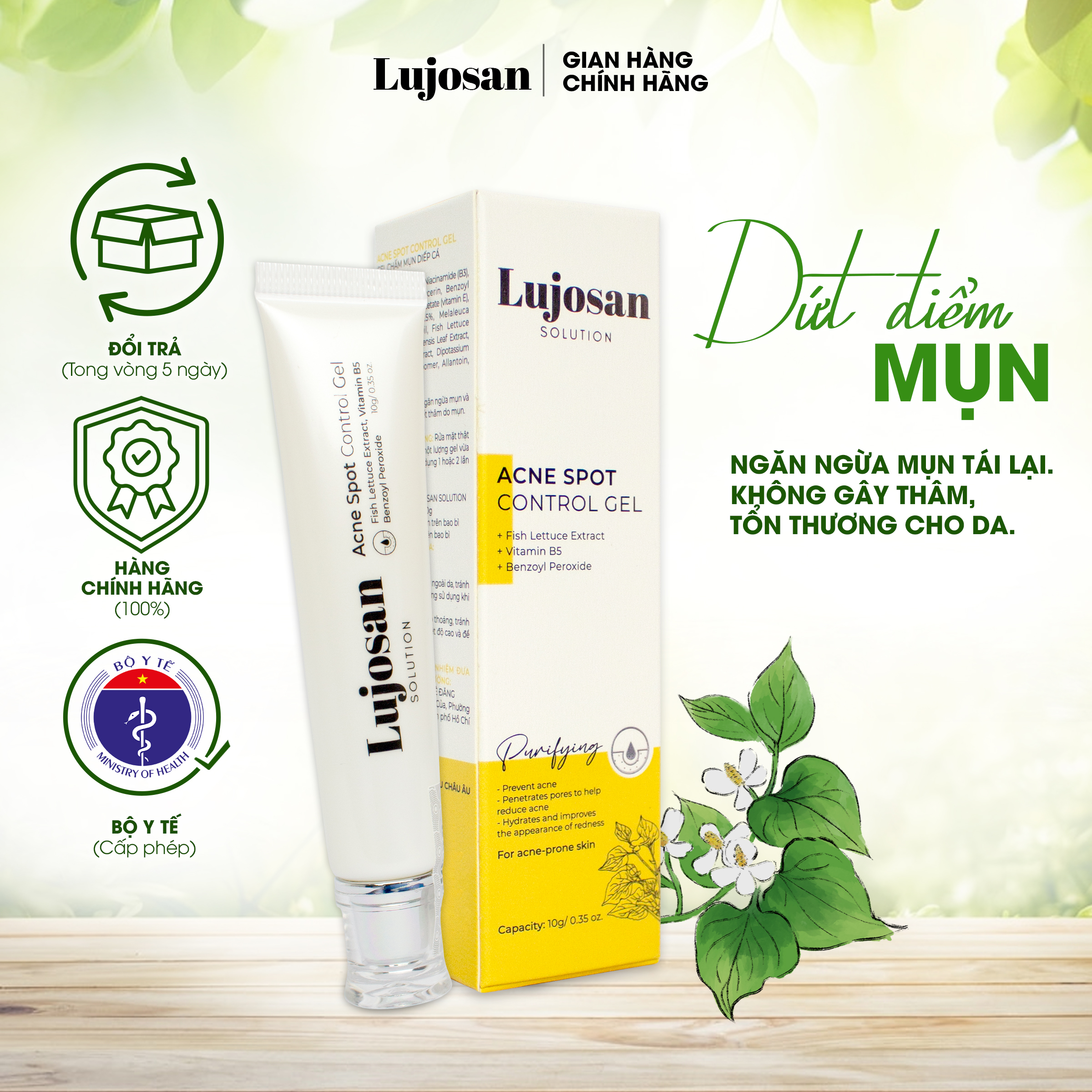Gel chấm mụn gom còi khô nhân mụn, hỗ trợ làm mờ thâm LUJOSAN 10g