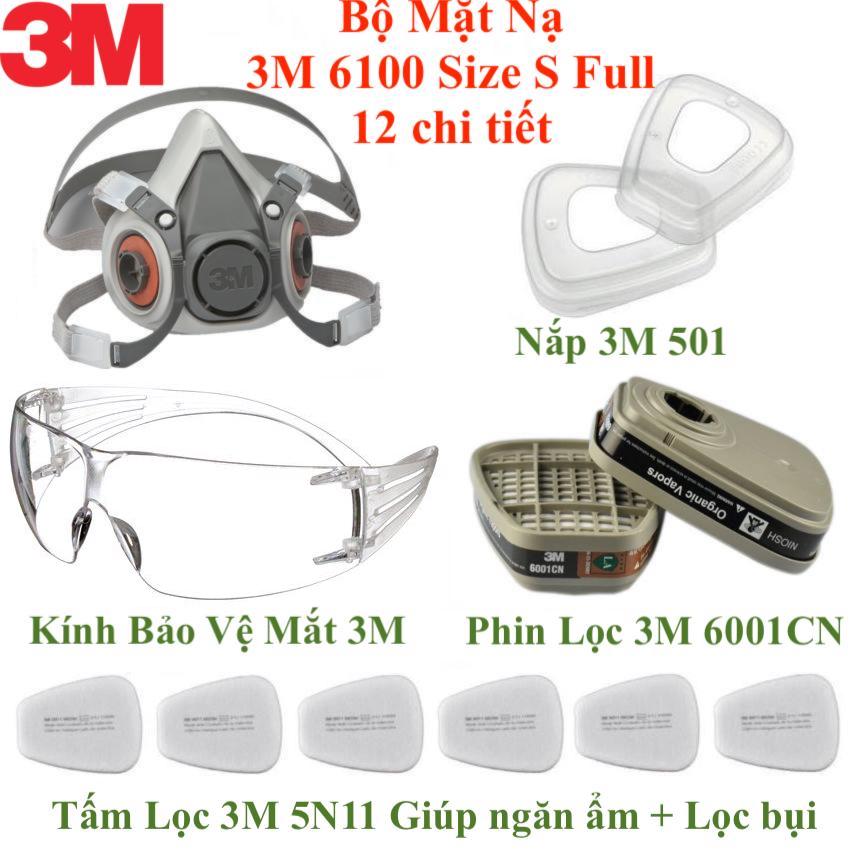 Bộ mặt nạ 3M 6100 Size S ( Hoặc bộ 3M 6200 Size M) đầy đủ kèm kính 3M 334 hoặc 3M SF201AF tác dụng chống Virus, chống bụi siêu mịn PM2.5, phòng độc chống cháy, hỏa hoạn, phun sơn, phun thuốc trừ sâu đa năng chuyên dụng.