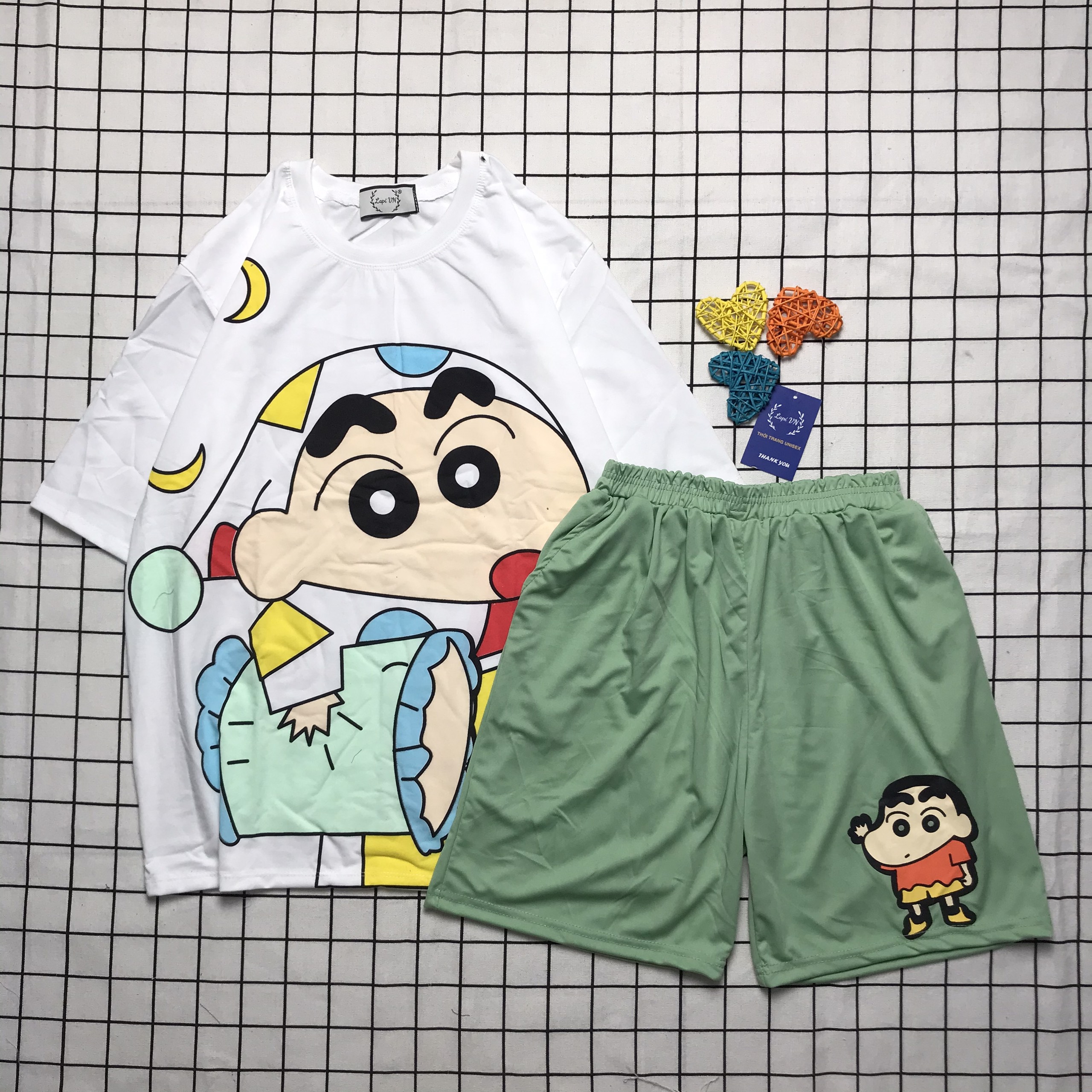 Đồ Bộ Hoạt Hình Unisex Shin Cam – Lapi VN, Set Cartoon, Freesize, Thun Cotton, Nam Nữ Đều Mặc Được