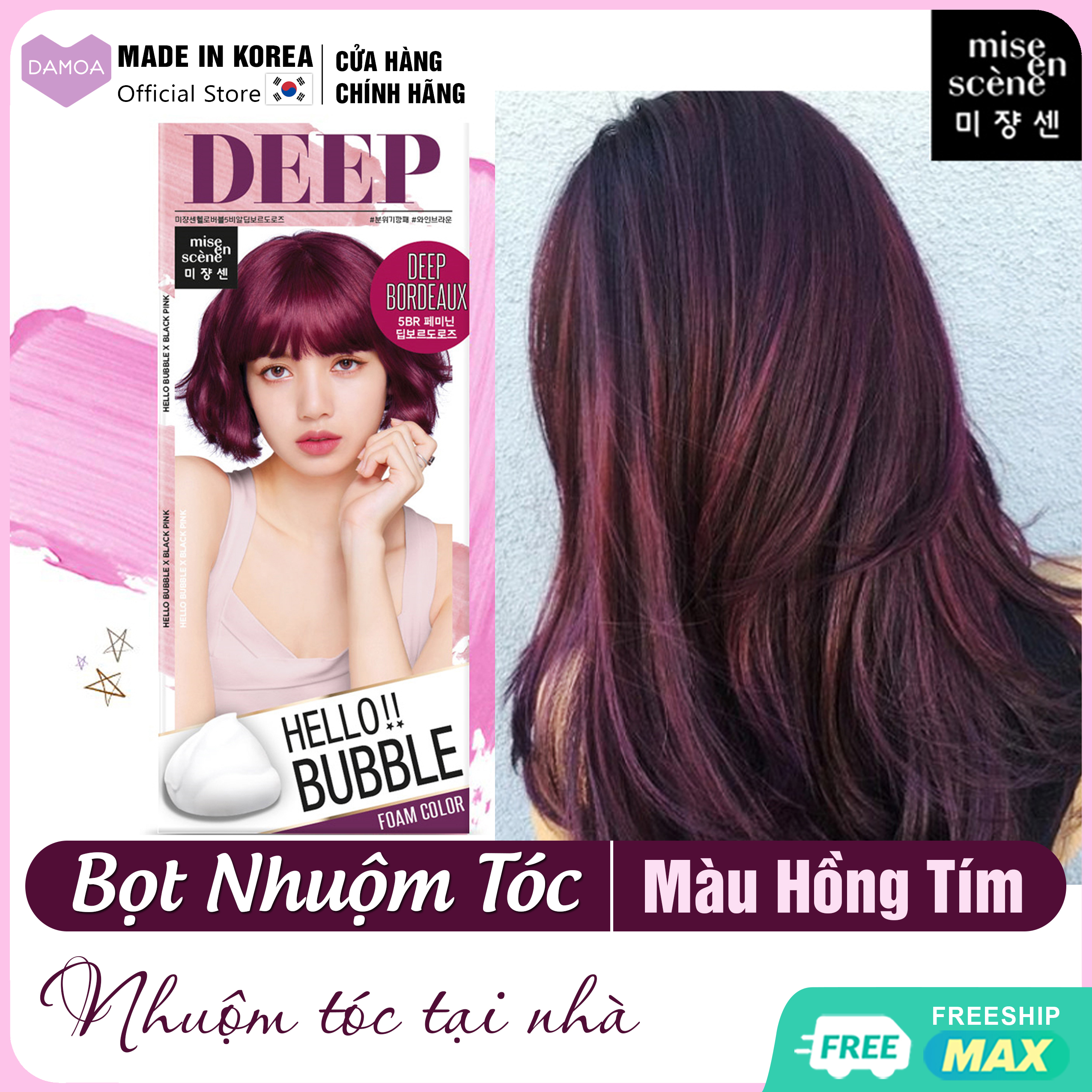Bọt Nhuộm Tóc Tại Nhà HELLO BUBBLE Black Pink (Màu Hồng Tím - 5BR DEEP BORDEAUX) Mise en scene Hàn Quốc