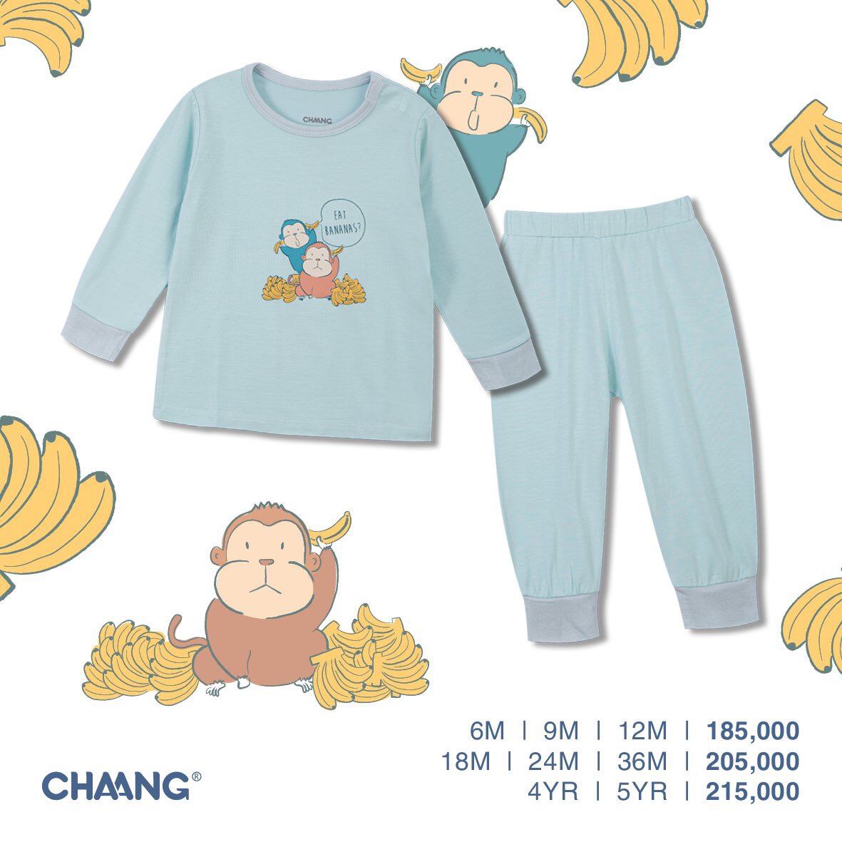 Bộ quần áo dài cúc vai Jungle monkey xanh