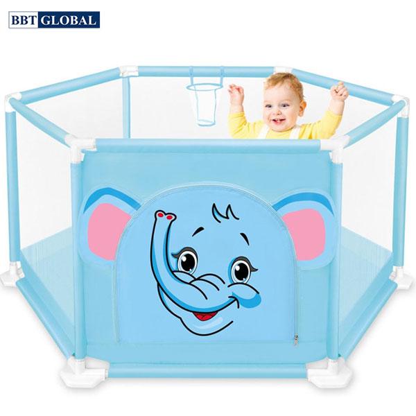 Quây bóng cho bé chú Voi xanh có ném bóng rổ 995-7103A - quây banh, nhà banh,do choi tre em