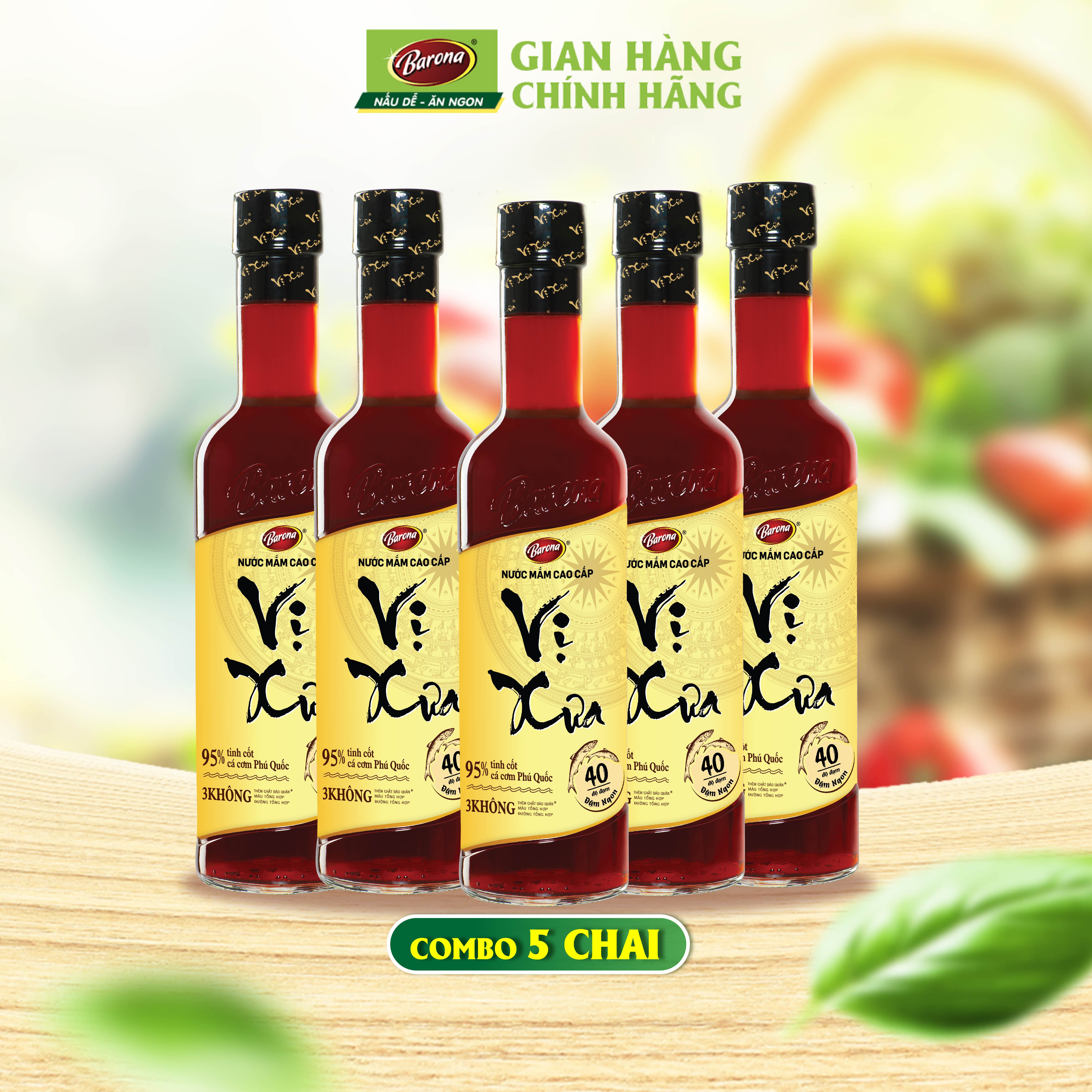 Combo 5 chai Nước Mắm Phú Quốc Cao Cấp Vị Xưa Barona 40 Độ Đạm 500ml