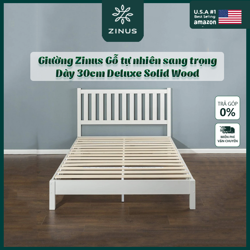 Giường Gỗ Trắng cao 30cm Zinus – 12in Deluxe Solid Wood Platform Bed