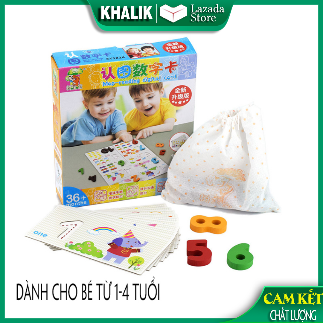 Đồ chơi cho bé từ 1 đến 4 tuổi, đồ chơi giáo dục thẻ số học bằng gỗ kết hợp các hình ngộ nghĩnh
