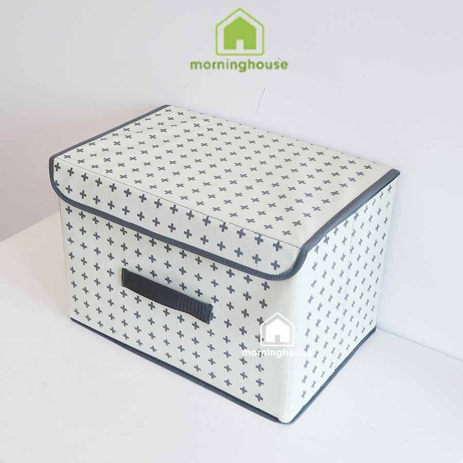 Big Size Hộp Đựng Quần Áo Gấp Gọn Morning House Có Nắp- Kem In Size L - Form Hộp Cứng Cáp, Vải Dày Dặn Rất Tiện Lợi Để Chứa Đồ Và Mang Đi