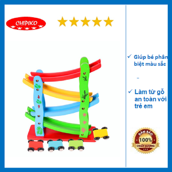 Đồ chơi gỗ xe cầu trượt 4 tầng bằng gỗ - xe zíc zắc cho bé
