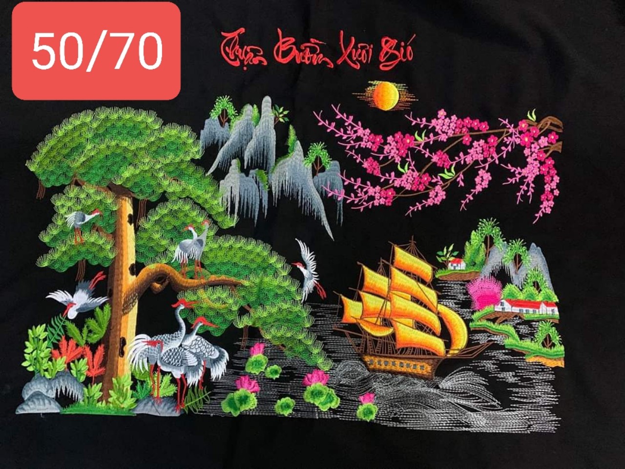 Tranh thêu Vi Tính Huy Hoàng MS02 - Thuận Buồn Xuôi Gió- 40x60 cm, 50x70 cm, 60x90 cm , 70x120 cm ( CHƯA ĐÓNG KHUNG )