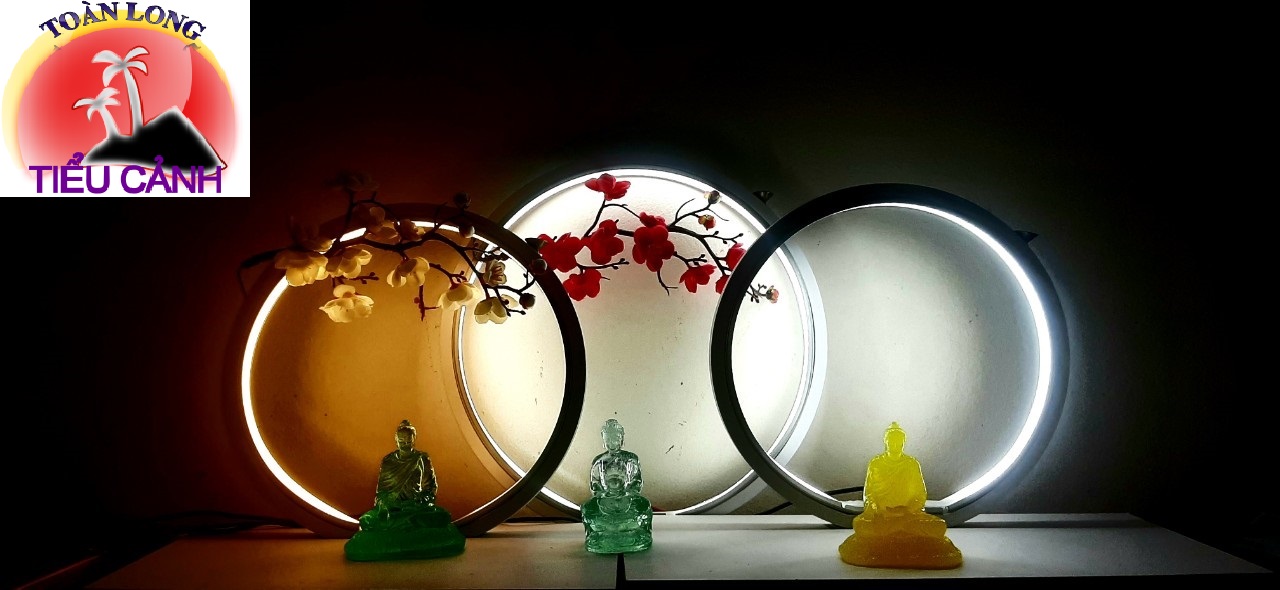 Kệ đặt tượng trang trí có đèn led, vòng tròn đường kính 36cm trang trí tượng phật, có thể đốt trầm hương, trang trí phòng khách, quà tặng…