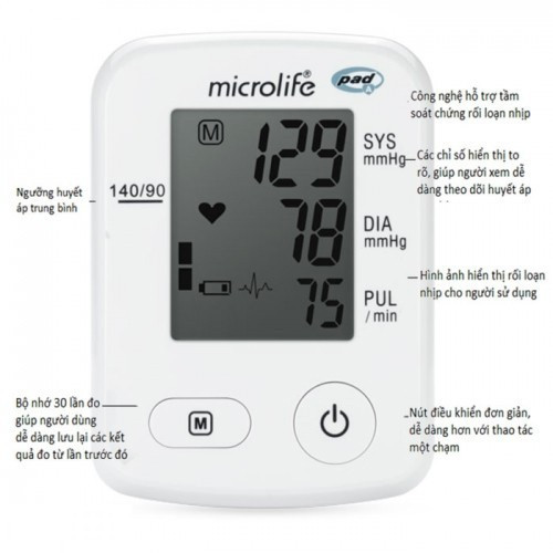 Máy đo huyết áp bắp tay Microlife A2 Classic - Tặng kèm bộ Adapter -