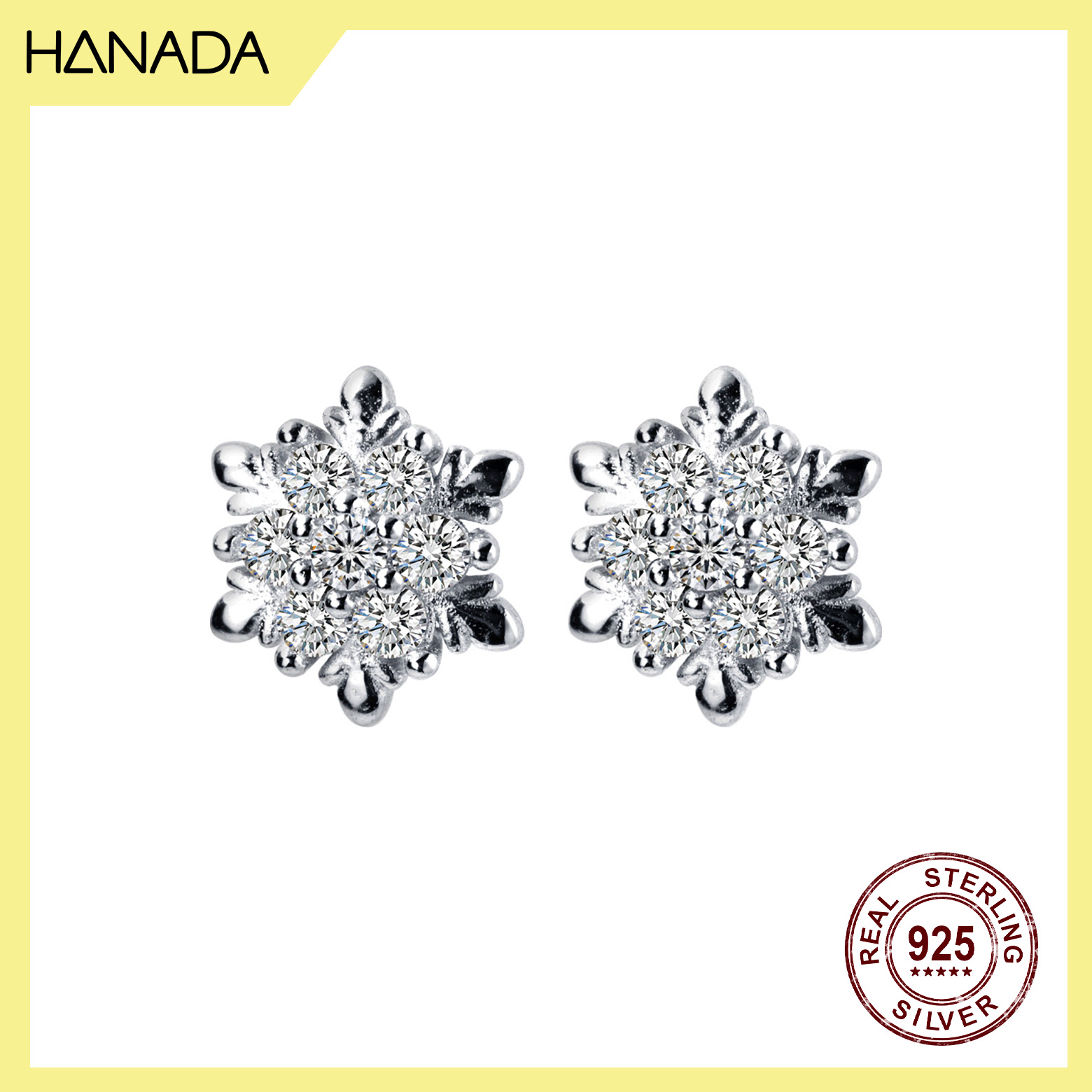 Bông tai bạc 925 hanada hoa tuyết đá 0492