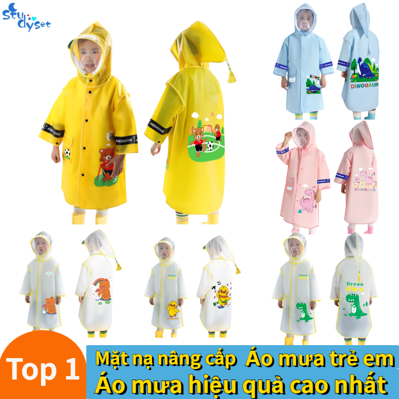 Studyset Official Áo Mưa Cho Trẻ Em Bé Trai Bé Gái Áo Choàng Poncho In Hoạt Hình Dễ Thương Với Tấm Che Mặt Bảo Vệ Chống Thấm Nước Có Thể Tháo Rời