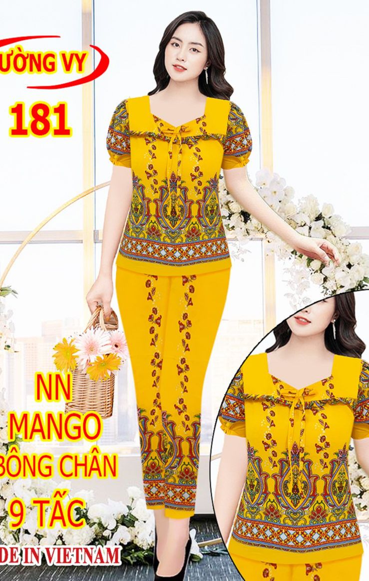Đồ bộ mango 9 tấc loại 1, đồ bộ mango 9 tấc phối tăm ý, đồ bộ nữ