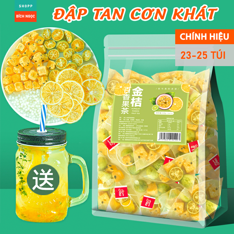 Trà chanh leo kim quất, đập tan cơn khát mùa hè, trà thảo mộc thanh nhiệt tốt cho sức khoẻ - bịch 23/25 túi