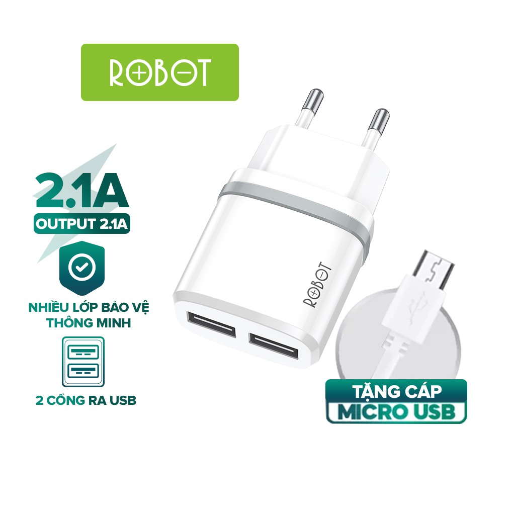 Cốc sạc robot rt-k9 - 2 cổng sạc ra sạc usb - kèm cáp micro 1m