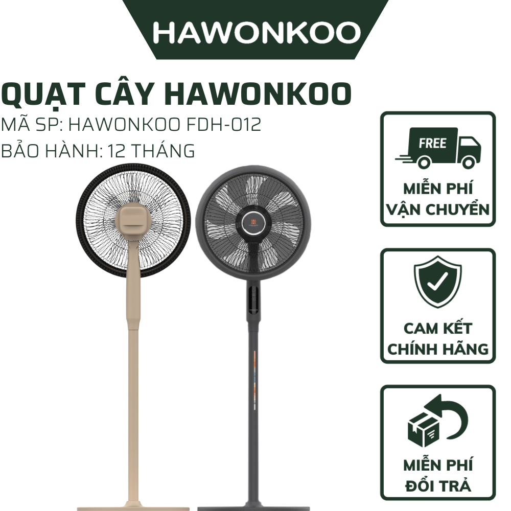 Quạt cây hawonkoo fdh-012 có điều khiển từ xa thông minh - quạt đứng dc inverter công nghệ hàn quốc có chế độ hẹn giờ